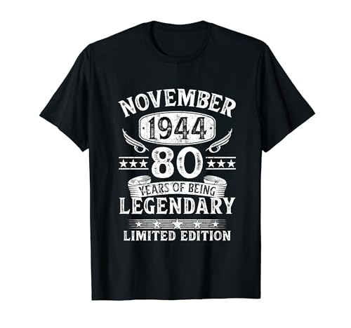 Vintage Regalo 80 Años Cumpleaños Hombre Noviembre 1944 Camiseta