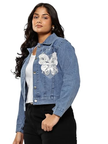 Veste en jean bleue femme Aarika un blouson denim classique