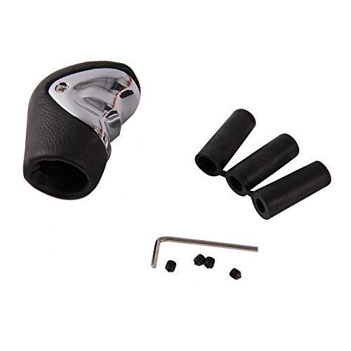 SklhAluminum Leather Black Car Gear Shift Knob Shifter Lever Fit