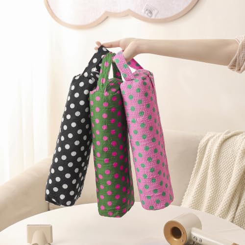 Image of RSRSLEII Polka Dot Hair Tools Travel Bag,Hair Styling Accessories Storage Case for Shark FlexStyle,Dyson Airwrap Hair Dryer,Curling Iron,Straightener,Revlon Hair Tools,Portable&Foldable(22Pink&Green)