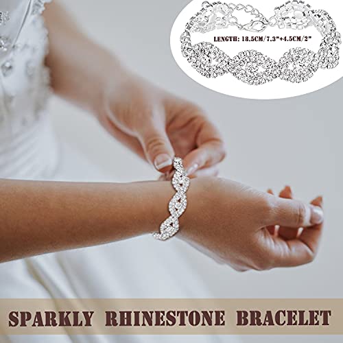 EIELO 6 Pcs Rhinestone Stretch Bracelet for Women Sparkly Clear Crystal Wedding Bridal Bridesmaid Stretch Bracelet Jewelry Stackable Elastic Pearl Multilayer Strand Link Tennis Bracelets Set4