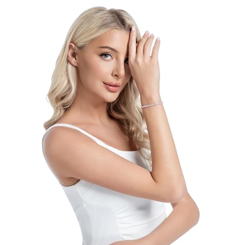 Fashion Bracelets for Women|Tennis Bracelets for Women|18K Gold Plated Bracelets for Women|Silver Women's Bracelets|Rose Gold Women's Bracelets|4mm Zirconia Bracelets| Length-adjustable buckle2