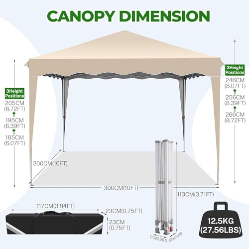 Image of HOTEEL 10x12 Pop Up Canopy Tent Heavy Duty Party Tent for Parties Event Wedding, Commercial Outdoor All Season Wind UV 50+ & Waterproof Gazebo with Roller Bag, Thickened Legs, Khaki