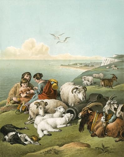 Affiche de arts de célèbres tableaux Edwin Landseer enfants et moutons