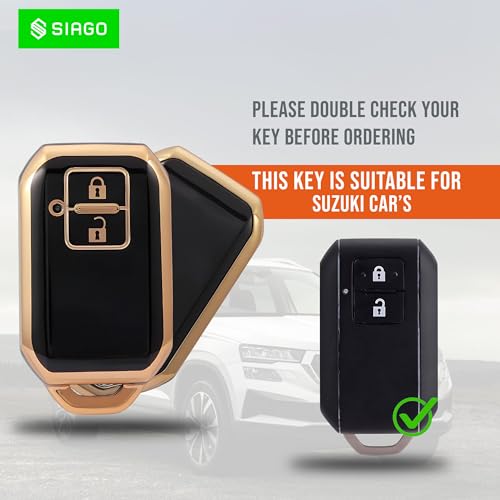 Image of SIAGO SIA345 TPU Key Cover and Metal Keychain Compatible for Suzuki, Baleno, XL6, Swift, Ertiga, 2 Button Smart Key Cover (Black Pack of 1)