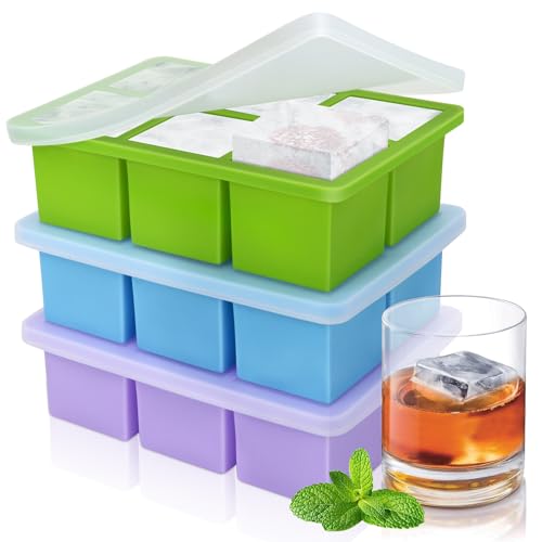 TOPAHGOD Eiswürfelform Eiswürfelbehälter Groß 3er-Pack XXL Eiswürfelbehälter mit Deckel für 5 cm 18 Eiswürfel BPA-freie Eiswürfelform Silikon für Babybrei Cocktails Whisky Wein Eiscreme Eistee
