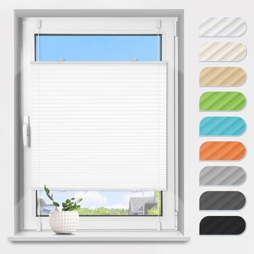 Plissee Klemmfix ohne Bohren Weiß B45 x H130 cm Plissees Lichtdurchlässig Faltrollo Jalousie Plisseerollo Fertigplissee Sichtschutz & Sonnenschutz für Fenster & Tür