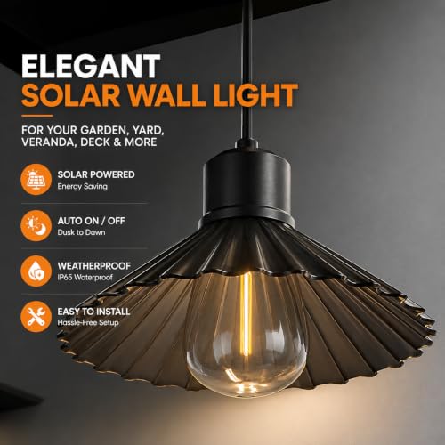 Image of XERGY Solar Powered Outdoor Wall Light Lantern, Retro Hanging Sconce Design, 1500mAh Battery, Decorative Lamp, 2 Light Mode, Waterproof for Porch, Balcony, Gate & Wall Decor (Bulb Included)