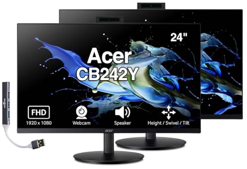 Image of Acer 24 inch FHD IPS Conferencing Monitor (2 Pack) with Anti-Glare | 75Hz Refresh Rate, Speakers, Webcam, Adjustable Height /Swivel /Tilt, VESA Mount (100mm), HDMI, VGA & DKZ USB Port Expander