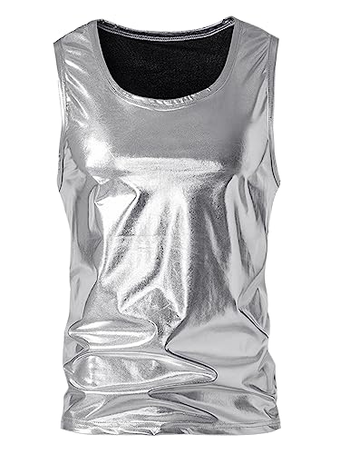 Camiseta sin mangas metálica para hombre que soluciona tu ropa de fiesta y discoteca brillante