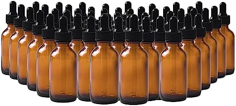 Easeen 48 Pack 2oz Amber Glass Dropper Bottles, Eye Dropper Bottles with Glass Droppers for Essential Oils, Perfumes