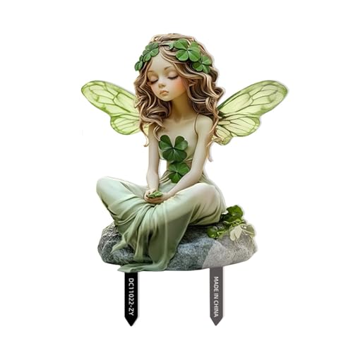 Beauace Elfe Gartendeko Stecker，2D Grüne Elf Gartenstecker für...