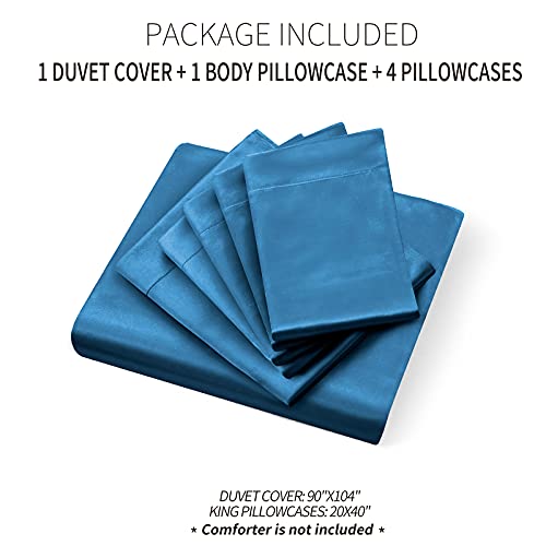 Image of Ersmak 6 Pieces Satin Duvet Cover King Size Luxury Silky Bedding Duvet Cover Set with 1 Soft Duvet Cover, 4 King Pillowcases and 1 Body Pillowcase, Navy Blue