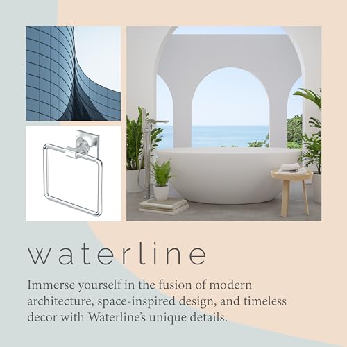 Image of Gatco 5582 Waterline Towel Ring | Modern Hand Towel Holder for Bathroom | Stylish Decorative Hardware, Heavy Duty Metal, EZ Ancor Mounting | Chrome