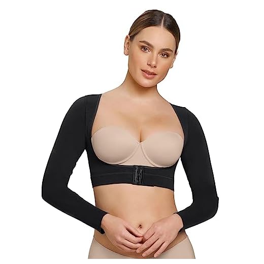 Leonisa Seamless Upper Arm Shaper Slimming Compression Vest with Posture Corrector, Black, Large