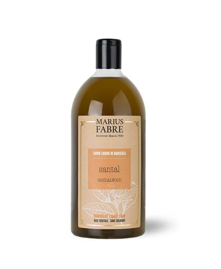 Marius Fabre Marseille Liquid Soap, Sandalwood Fragrance, 1L, Olive Oil and Coconut Oil, for Hands Face and Body