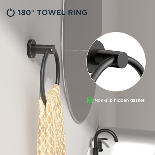 Image of FORIOUS Towel Ring, SUS304 Stainless Steel Modern Hand Towel Holder Rack Hanger Round for Bathroom Wall Mounted, Ideal for Bath, Kitchen, RV, Oil Rubbed Bronze