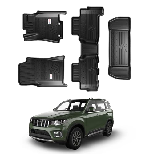 Image of Car Floor Mat for Scorpio N (Manual) (7Seater) | Custom Fit, Heavy Duty & Anti-Slip 3D TPE Floor Mat | Easy to Clean, All Weather Resistant, Waterproof & Dustproof Car Foot Mat for Scorpio N