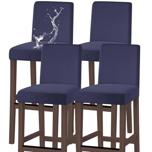 Image of Bar Stool Covers Counter Chair Slipcovers Set of 4,Navy | Stretch Barstool Seat Covers,Washable Removable Pub Tall Stool Slipcover,Bar Chair Cover for Kitchen Dining Room Cafe