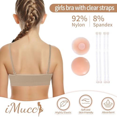 iMucci Girl Dance Bra Seamless Girls Nude Bra with 2 Pair Adjustable Replace Clear Straps Silicone Pads4