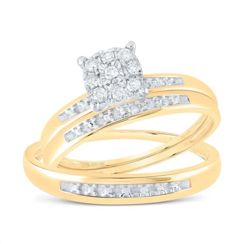 Jewels By Lux 10K Yellow Gold His Hers Round Dia. Cluster Matching Wedding Set 1/10 Cttw, Womens Size 5-9, Mens Size 8-12