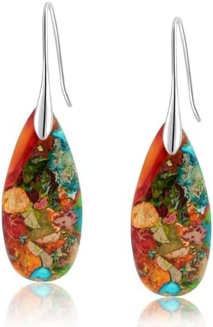 Natural Healing Stone Fishhoop Dangle Drop Earrings Statement Gol...