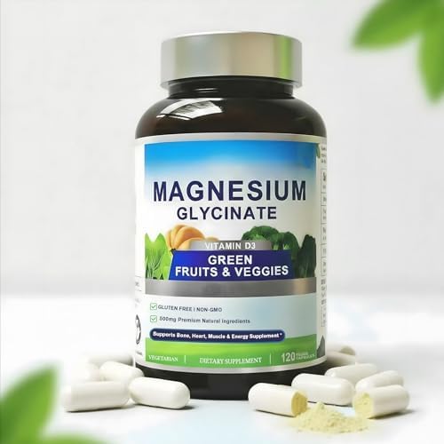 Magnesium Glycinate 500mg with Vitamin D3 | High Absorption, Gentle on Stomach | Supports Muscle & Bone Function | 120 Vegan Capsules