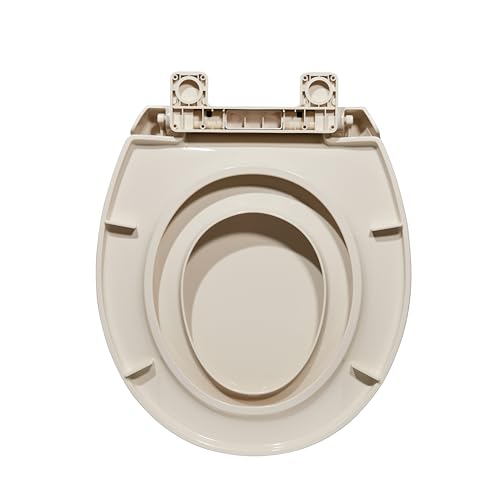 Toilet Seat, Round Toilet Seat with Toddler Seat Built in, Potty Training Toilet Seat Round Fits Both Adult and Child, with Slow Close and Magnets- Round Almond