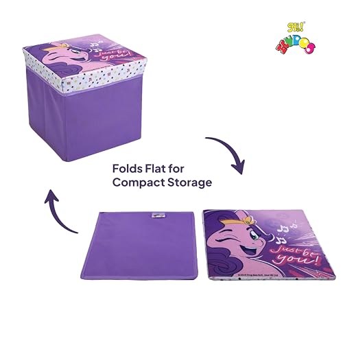 Image of Kudos Kids My lLittle Pony Print Foldable Storage Box | Non-Woven Fabric Toy Storage Basket | Multipurpose Clothes & Laundry Organizer with Lid (Purple)