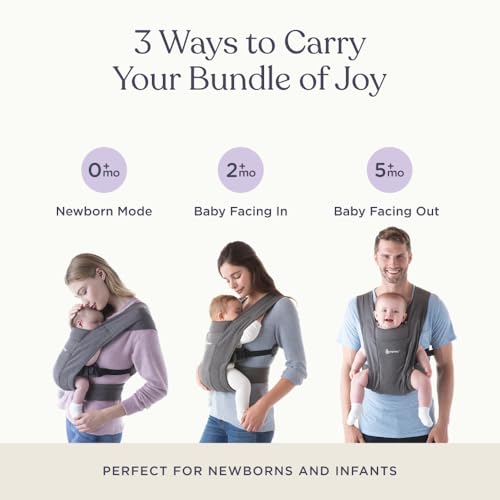 Image of Ergobaby Embrace Newborn Baby Carrier, Soft, Cosy & Lightweight Carrier, Ergonomic Head & Neck Support, Adjustable Waistbelt & Cross Straps, 2 Carry Positions 3-11 Kgs, 0-12 Months