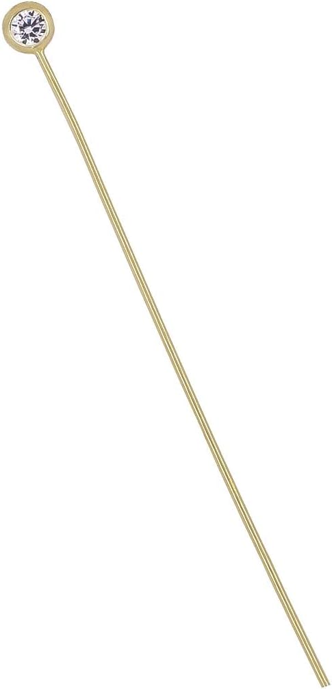 2PC Sterling Silver Clear CZ Headpin 2" (50mm) 22ga (0.64mm) for Jewelry DIY, Gold Plated