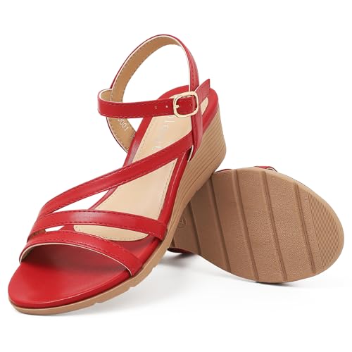 Image of Wedge Sandals for Women Dressy, Comfortable Summer Low Wedges Womens Open Toe Strappy Sandal