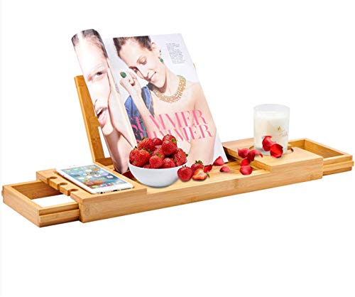 Utoplike Bamboo Bathtub Caddy Tray Bath Tray For Tub, Adjustable Bathroom Bathtub Organizer With Book Tablet Wine Glass Cup Towel Holder,Distinctive Gift For Christmas #TOP5