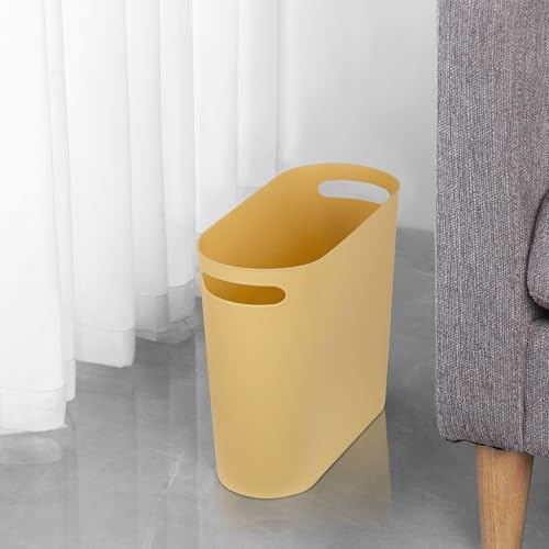 Image of rejomiik Small Trash Can, 3.5 Gallon Slim Garbage Can Plastic Waste Basket with Handles Container Bin for Narrow Spaces Bathroom, Bedroom, Kitchen, Office at Home, Yellow