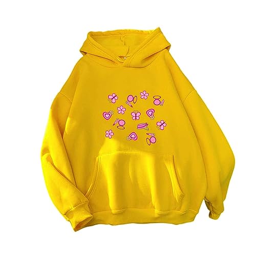 Skang Pullover Damen Winter Lässiges, locker sitzendes Pullover-Kapuzenpullover für Damen Hoodie Flieder (Yellow, XL)