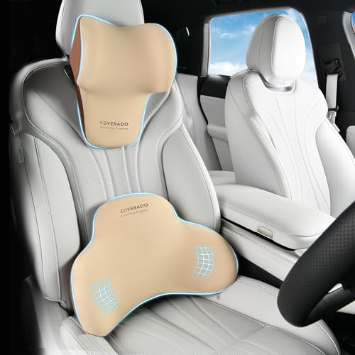 Image of Coverado Lumbar Support and Car Neck Pillow, Ergonomic Memory Foam Desk Chair Cushion and Headrest Pillow for Car Office Chair, Sciatica & Neck & Tailbone Cushion