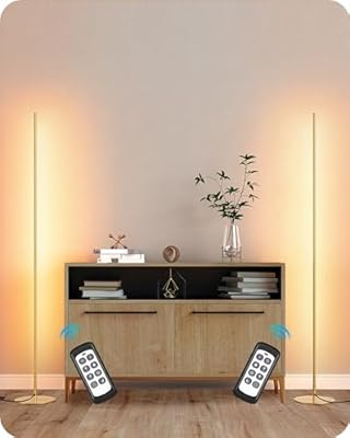 EDISHINE LED Corner Floor Lamp, Set of 2 Minimalist Dimmable Light with Remote, 57.5" Tall Standing Lamp for Living Room, Bedroom, Home Office, 7 Color Temperature 2700-6000K (Gold)