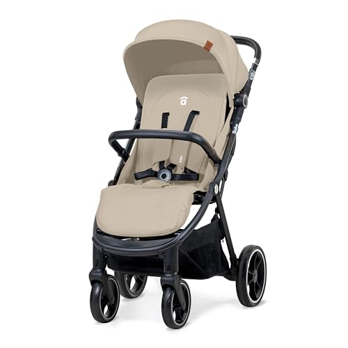 Asalvo KIBU Silla de Paseo, Carrito bebé, Carro para bebés, Confortable, Ultraligera, Segura, Capota con Ventana y Freno Trasero, Manejable, Plegado compacto, Carga Máxima 24 kg, Beige
