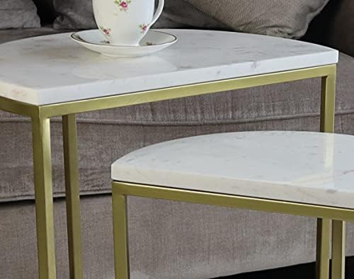 ASPECT Luxore Half Moon Nest of 2 Table, Marble, White/Gold, L 46x30x56(H), S 40x23x49(H) cm
