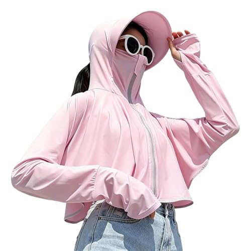 Image of Womens Sunscreen Hoodie Jacket /Shirt UPF 50+ UV Protection from Sun & Pollution with Wide Brim Hat Face Mask Lightweight Full Zip for Outdoor Running Hiking