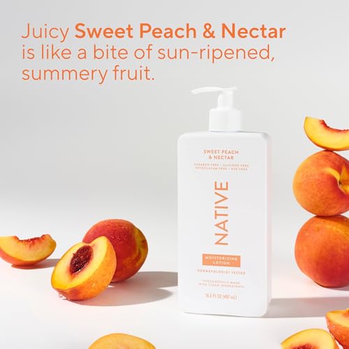 Image of Native Body Lotion, Sweet Peach & Nectar, 48-Hour Hydration for Dry & Sensitive Skin, Made with Plant-Based Moisturizers like Shea Butter, Silicone & Paraben Free, 16.5 fl oz