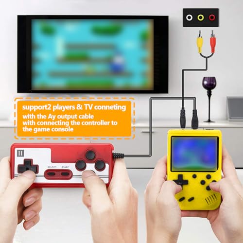NHQZ Handheld Spielkonsole Retro Handheld Retro Spielekonsole Spielekonsole für Unterwegs mit 500 Klassischen Video Spielen Arcade Console für Kinder und Erwachsene (Gelb)