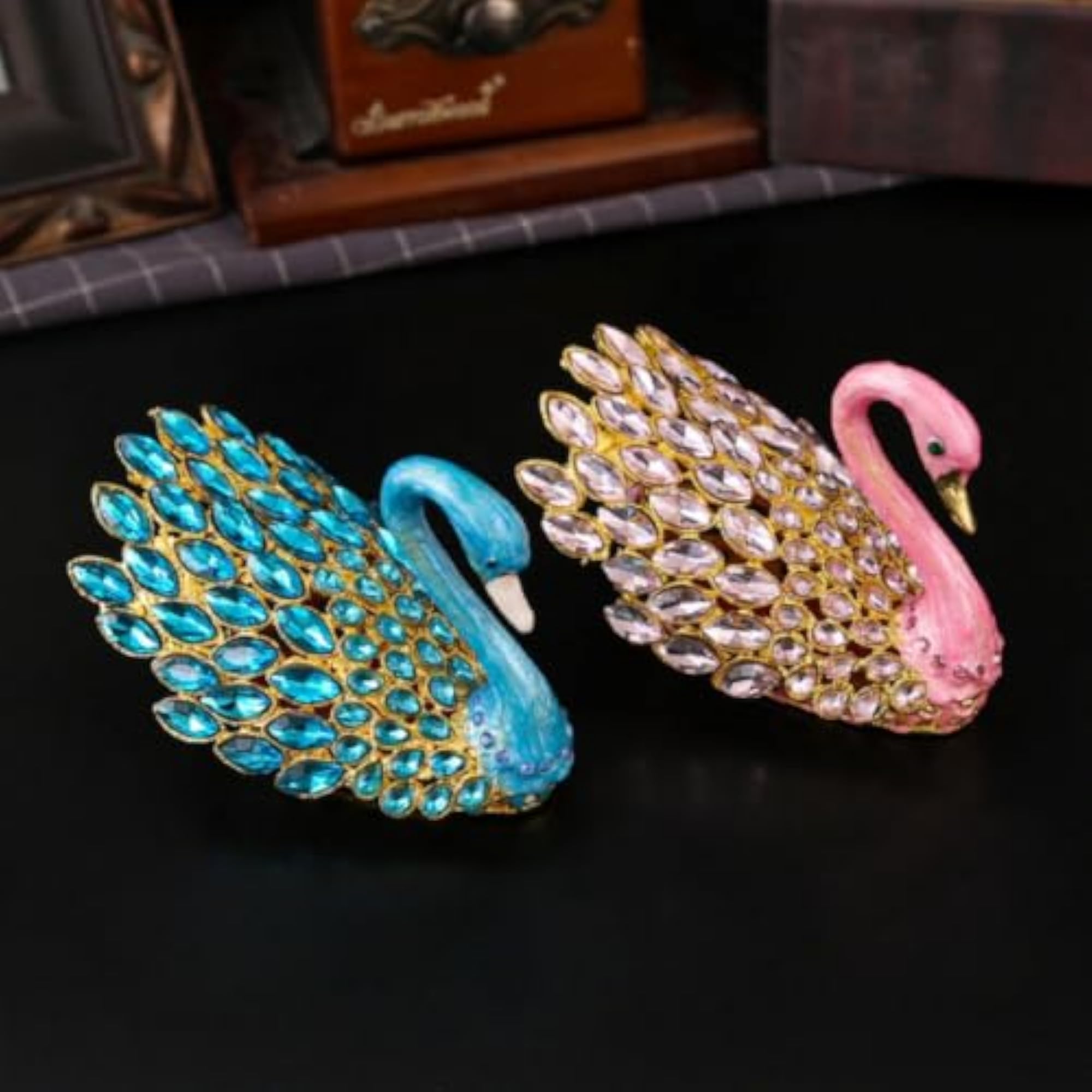 Swan Jewelry Box with Layered Feathers, Decorative