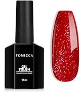 TOMICCA UV Nagellack Weihnachten Glitter Rot, 15ml Glitter Rot Gel-Nagellack, Soak Off UV/LED Gel...