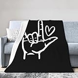 ASL I Love You Sign Language Black Super Soft Fleece Blanket Sofa Flannel Blanket Bedding for Living Room