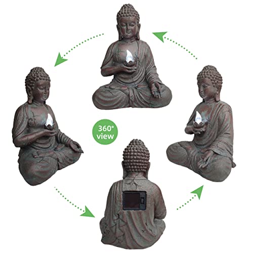 Chrui Solar Outdoor Buddha Statue, 13 Inch Antique Thai Shakyamuni Sitting Statue Resin- Home & Outdoor Decor For Garden, Patio, Deck, Porch - Yard Art Decoration #TOP3