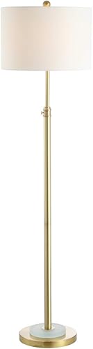 Safavieh FLL4051A Lighting Pierson Lámpara de pie ajustable de latón dorado y blanco escarcha (bombilla LED incluida)