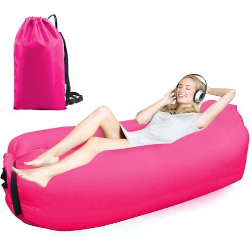 FainFun Sofá Inflable Playa, Sofá de Aire Playa, Hinchable, Hamaca Inflable Aire, con Bolsa, para Viajes, Camping, Festivales de Música (Poliéster 210T, Rosa)