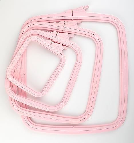 Nurge Square Embroidery Hoop - Plastic Cross Stitch Frame for Needlepoint & Embroidery - Adjustable Craft Hoop - Pink - Set of 4 by Nurge - Image 2