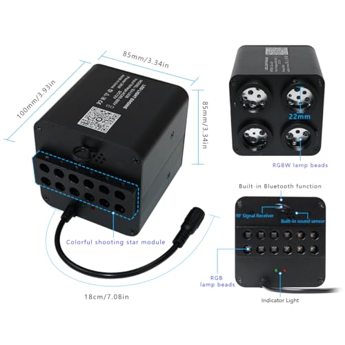 Image of AKEPO 36W 4 Color Twinkle Starlights Headliner Fiber Optic Lights Kit | 2640pcs*13.1ft*0.03in Strands, Colorful Shooting Star 4-heads Music Sync Remote /APP Control Star Light Kit for Car /Home
